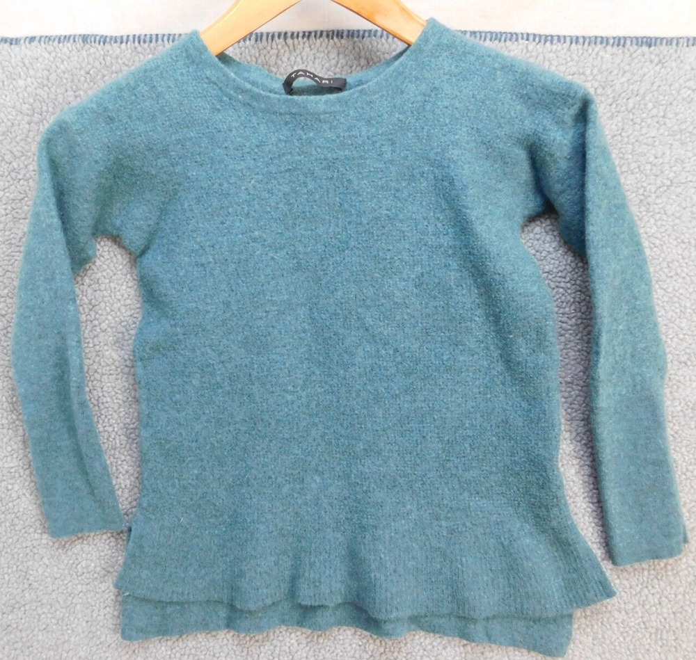 Tahari Women's S Crew Neck Knit Merino Blue Sweater